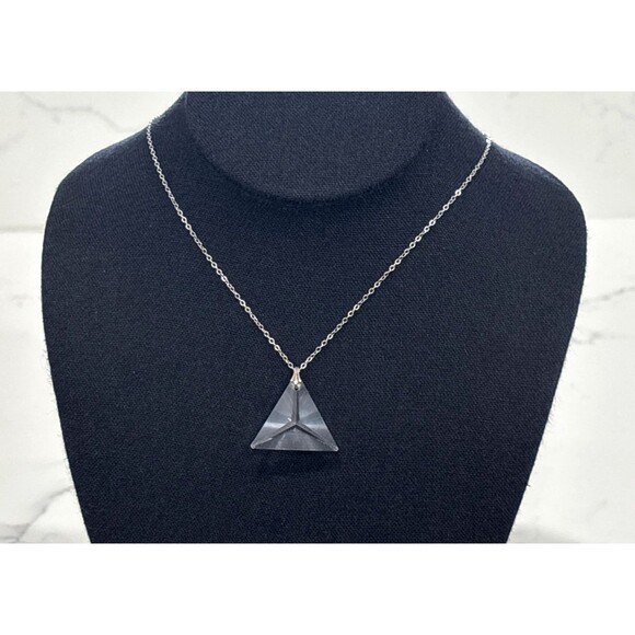 Vintage Sterling Silver Necklace Clear Lucite Pendant Modernist Art Deco Style - Picture 1 of 7